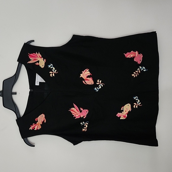 Vintage Annie Alexander Linen Embroidered Fish zip back sleeveless tank top 10. - Picture 1 of 9